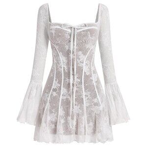 ODIZLI White Lace Corset Mini Party Dress Wedding Guest Date night Dress